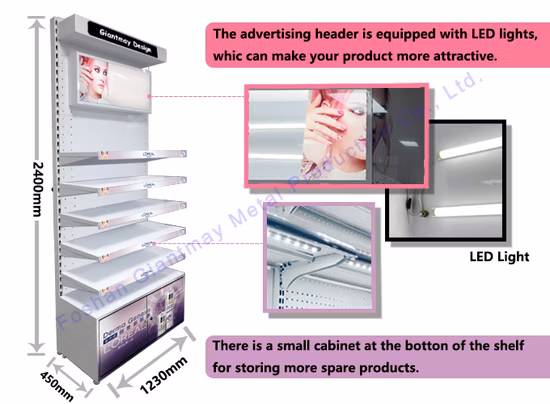 Les cosmétiques adaptés aux besoins du client en métal composent l'affichage cosmétique de maquillage de magasin de stands
