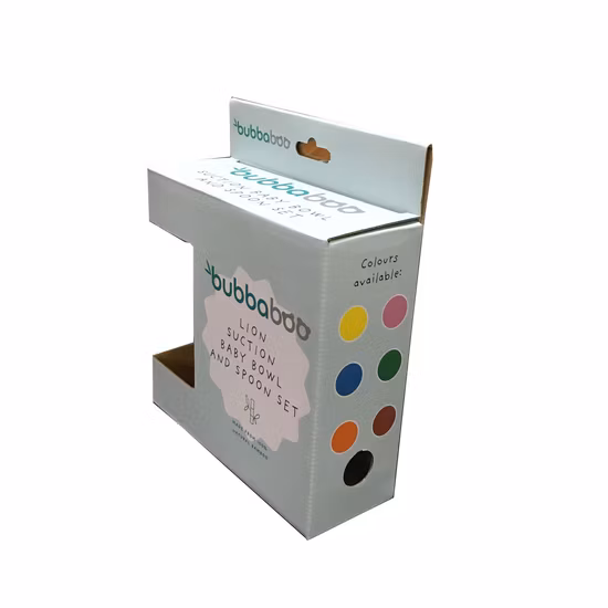 Fsc papier ondulé imprimé personnalisé bambou produit de détail cuillère bol assiette plat ustensile vaisselle jouet emballage emballage boîte en carton cadeau avec fenêtre de trou de suspension